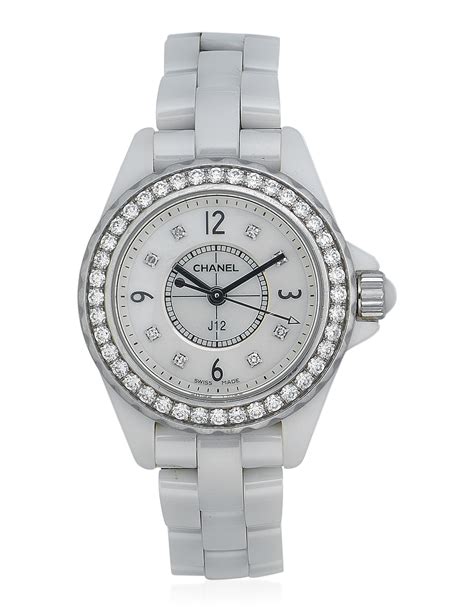 chanel white ceramic watch with diamonds|chanel j12 ceramic watch price.